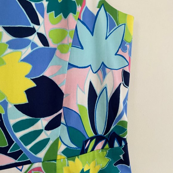 Tropical Kelly Green Sateen Sleeveless Sheath Dress w/ Ruffle Hem Talbots 6 P - Picture 6 of 8